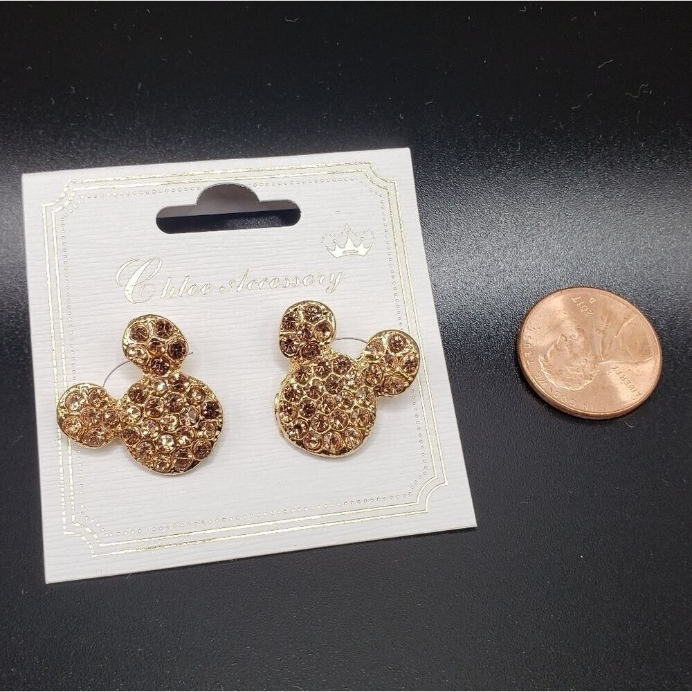 Mickey mouse earrings studs Rose gold stone